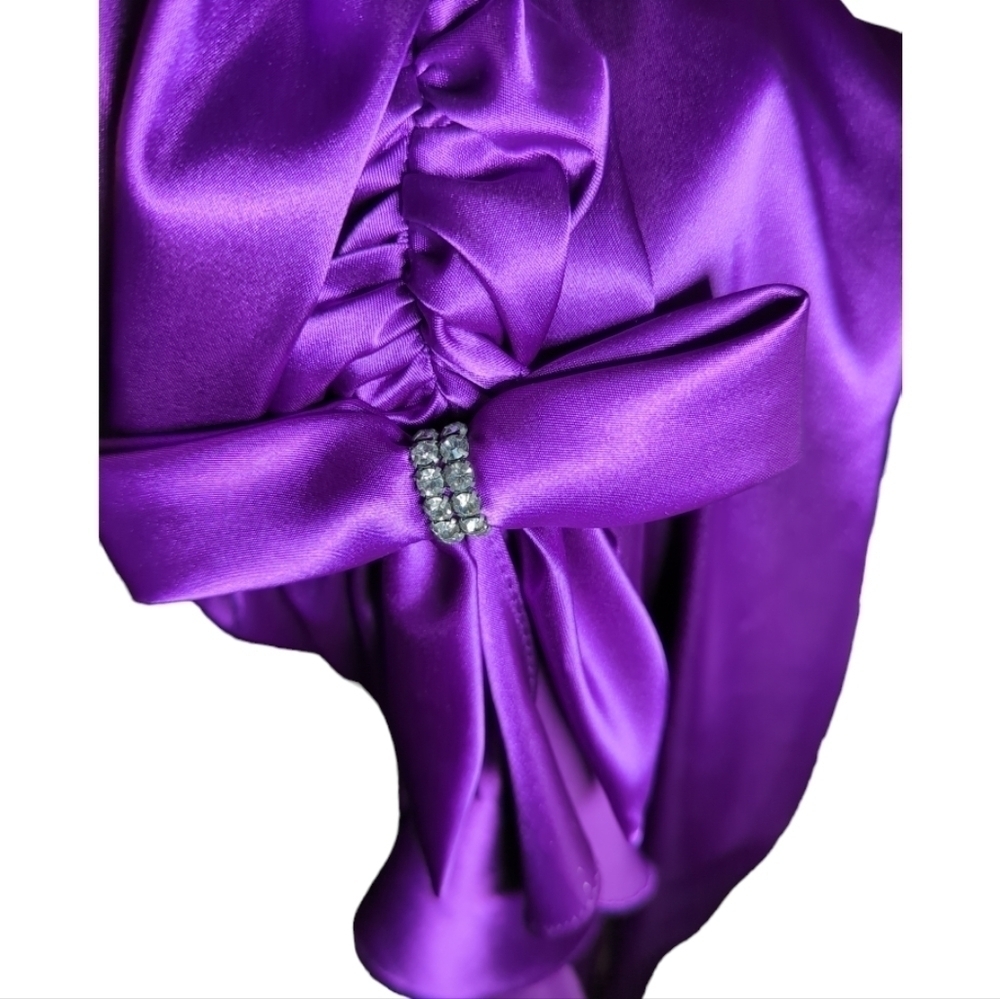 Vintage Blondie Nites Purple Ruched Bow Slip Dress Size 9 Jr / S - Picture 6 of 11